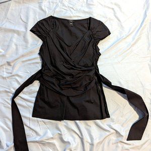 Ann Taylor Black Cross-Front Tieback Blouse